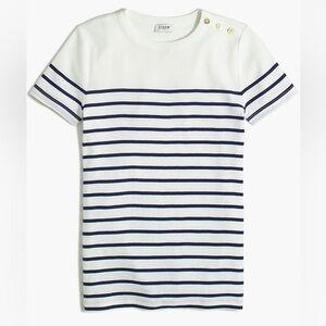 J. Crew Cotton Slim Fit Striped T-shirt with Button Detail - Sz XS, Navy/White